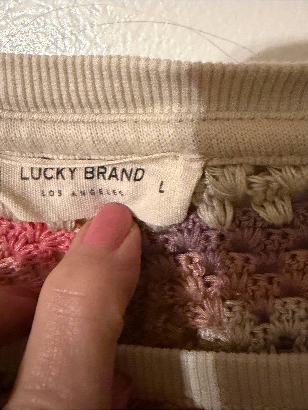 Lucky Brand Crochet Yoke Pullover Granny Square Woven L Boho - Picture 10 of 12